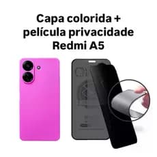 Kit 2x1 Xiaomi Redmi A5- Capa Silicone aveludada colorida + Película CERÂMICA PRIVACIDADE 9D