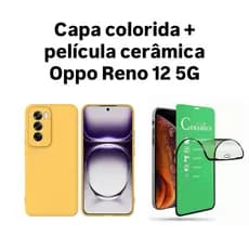Kit 2X1 Oppo Reno 12 5G- Capa Silicone Aveludada Colorida + Película Frontal Cerâmica 9D
