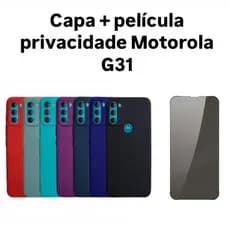 Kit 2X1 Motorola Moto G31- Capa Silicone Aveludada Colorida + Película CERÂMICA PRIVACIDADE 9D