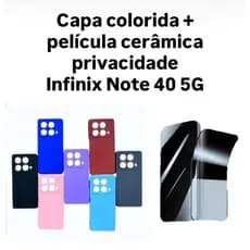 Kit 2X1 Infinix Note 40 5G- Capa Silicone Aveludada Colorida + Película CERÂMICA PRIVACIDADE 9D