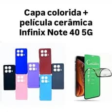 Kit 2X1 Infinix Note 40 5G- Capa Silicone Aveludada Colorida + Película Frontal Cerâmica 9D