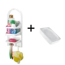 Kit Porta Shampoo Organizador + Saboneteira Branca Resistente Para Box