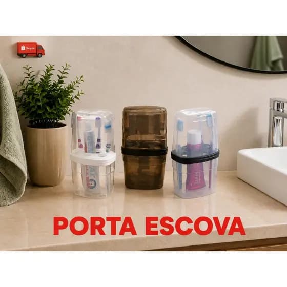 Porta Escova Dente e Pasta c/ Tampa 6 Divisória Plástico De Pia Organizador