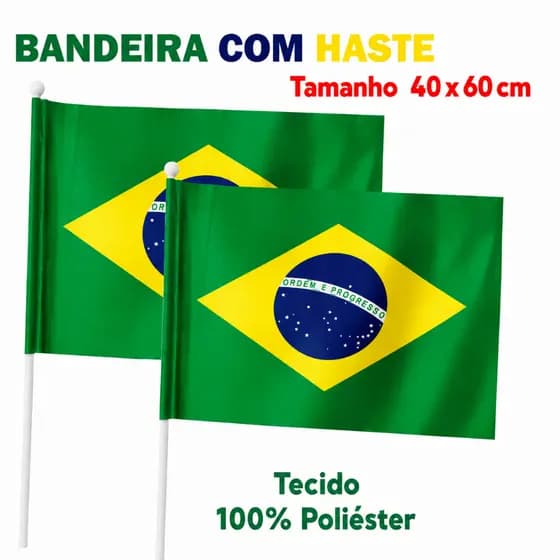 Kit Bandeira do Brasil 40x60cm em Poliéster com Haste plastico