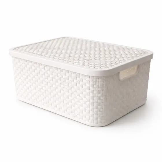 Cesto Caixa Organizadora Rattan  Branco 8/16  Litros Com Tampa