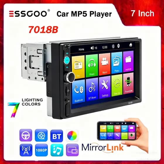 ESSGOO 1 Din 7018B 7 Polegada Carro Multimídia Centro Automotivo MP5 Player Bluetooth Estéreo Rádio Do Tela De Toque USB