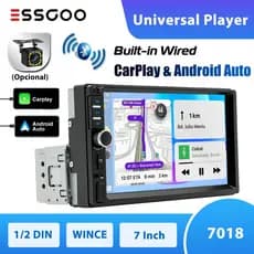 ESSGOO Rádio Para Carro 1/2Din Universal 7 Polegadas HD Car MP5 Multimedia Player Touch Screen CarPlay com fio e Auto