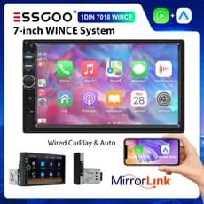 ESSGOO 1/2 Din 7018B Som Automotive com Fio, CarPlay e Rádio FM com Tela Sensível ao Toque HD 7" e Reprodutor de MP5