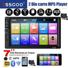 ESSGOO 7 Polegadas DIN duplo Reprodutor De Rádio Bluetooth Mp5-Black-Intercnect- Claro De Fundo Colorido
