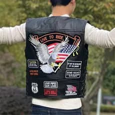 Estilo Punk Masculino Motocicleta Colete De Couro Águia Bordado Sem Mangas Jaqueta Equitação Motociclista Roupas Masculi