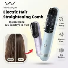 Vivid & Vogue Escova Alisadora De Cabelo Sem Fio Plasma Íon Negativo Pente De 115 Cerdas Densas Anti-Frizz Modelador Por
