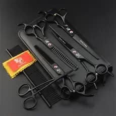 7 Polegada Profissional Japão 440C Pet Cão Aliciamento Tesoura Conjunto Tesouras De Corte De Cabelo Desbaste Curvada Com