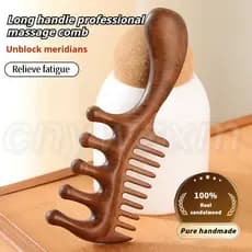 Pente De Massagem Meridiano Para Couro Cabeludo De Sândalo Dourado 2 Em 1 , Cabeça De Dente Duplo , Olho , Rosto , Orelh