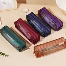 Retro Cor Transparente Malha Lápis Caso Grande Capacidade Exame Estudo Saco De Armazenamento Estudante Portátil Caneta M
