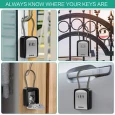 ORIA Key Lock Box Combinação De 4 Dígitos Caixa Segura Para Chaves Montada Na Parede Com Corrente Removível