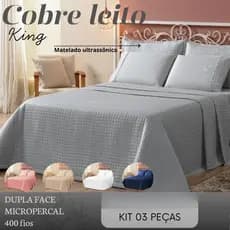 Kit Cobre Leito Colcha King 03 Peças Matelado Ultrassônico 2,60m x 2,40m Cores Oferta Preço Baixo