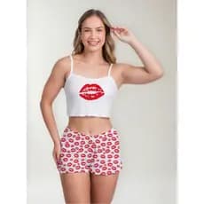 Pijama Curto Adulto Feminino Blusa  E Short Doll Virginia