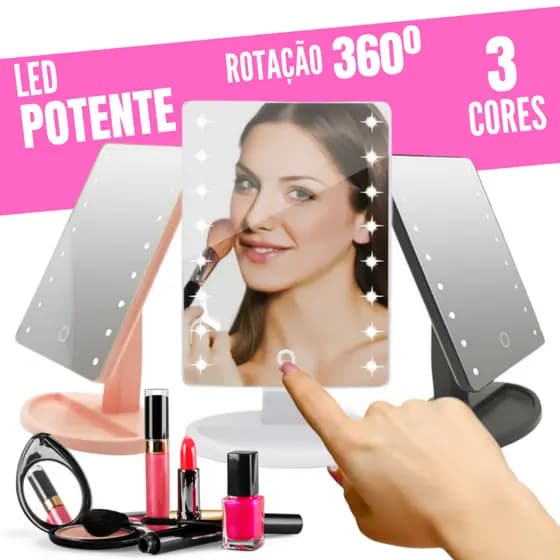 Espelho Mesa Luz Led Iluminado Portatil Quadrado 16 Led Maquiagem Camarim Touch