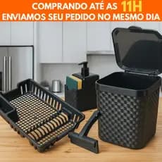Monte seu Kit - Conjunto Rattan Cozinha Pia Lixeira 5 Litros Escorredor Rodinho Porta Detergente