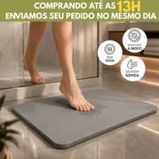 Tapete de Banheiro em Pedra Diatomita Cinza 60cm Antiderrapante Secagem Rápida