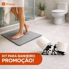 Kit Banheiro Premium Tapete Diatomita 60x39 Antiderrapante + Suporte Papel Formiga Criativo