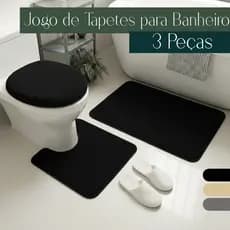 Conjunto Banheiro 3 Peças Tapete Preto Jogo Banheiro - Diversas Cores