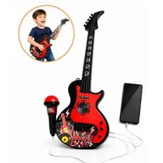 Guitarra Infantil com Microfone Karaokê Luzes Sons Conecta Celular Brinquedo Musical