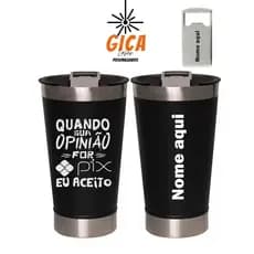 Copo Personalizado Frase PIX com Gravação a Laser 473ml Tampa e Abridor