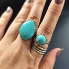 Anel Feminino Pedra Turquesa Oval Grande em Aço Inoxidável Ajustável Estilo Boho Vintage