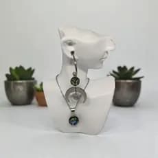 Colar + Brinco Conjunto em Aço Inoxidável com Pedras Naturais Abalone Opalina Aventurine Jaspe Sodalita