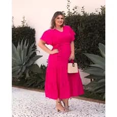 Vestido Longo Plus Size Manga Curta Soltinho Casamento Madrinha Tecido Duna Moda Comportada Evangélica