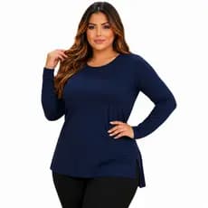 Curvy Plus Size Blusa Feminina Manga Longa Inverno Frio Tendencia Lisa Basica Segunda Pele