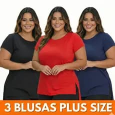 3 Blusas Plus Size Feminina T -shirt Manga Curta Basica Para Treino Academia Exercicios Tapa Bumbum