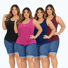 Kit 4 Regatas Blusa Alça Grossa Fresquinha Feminina Alça Larga Plus Size Blusinha Básica Feminina