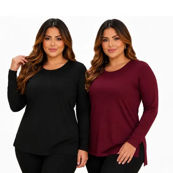 Kit 2 Blusas Feminina Plus Size Manga Longa Frio Roupa de Inverno Tapa Bumbum Vest Legging Cobre