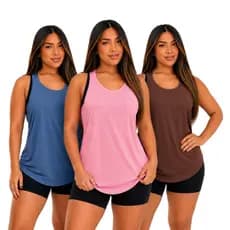 Kit 3 Blusa Regata Cavada Basica Roupa Academia Feminina Dry Fit Caminhada Treino Musculação Tapa Bumbum