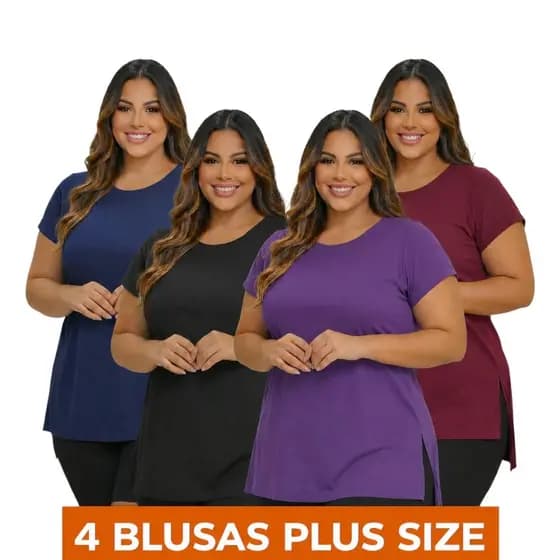 Blusa Feminina 4 Unidades Moda Casual Envangélica Básica Lisa Tapa Bumbum Academia Exercicios Tapa Bumbum