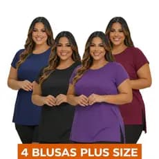 Blusa Feminina 4 Unidades Moda Casual Envangélica Básica Lisa Tapa Bumbum Academia Exercicios Tapa Bumbum