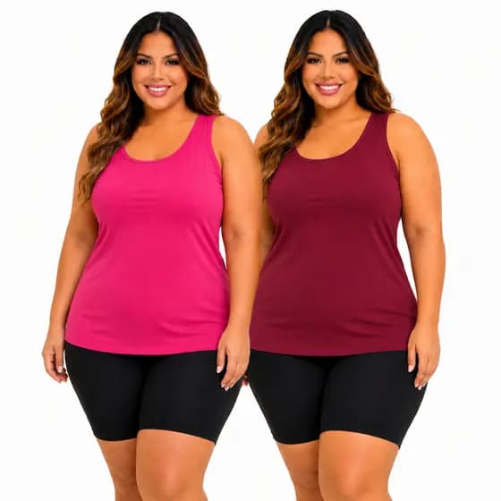 Kit 2 Regatas Blusa Sem Manga Plus Size Feminina Malha Verão Moda Casual Dia Lisa Soltinha Moda Casual