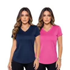 Kit 2 Blusas Dry Fit Femininas Fitness Academia Corrida Caminhada Treino Gola V Proteção UV 50+