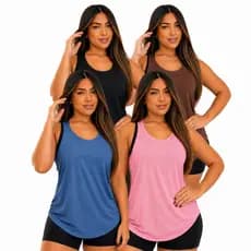Kit 4 Blusa Regata Cavada Basica Roupa Academia Feminina Dry Fit Caminhada Treino Musculação Tapa Bumbum