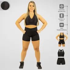 Conjunto Short e Top Poliamida 3D Feminino Confortável e Resistente Roupa Academia Fitness