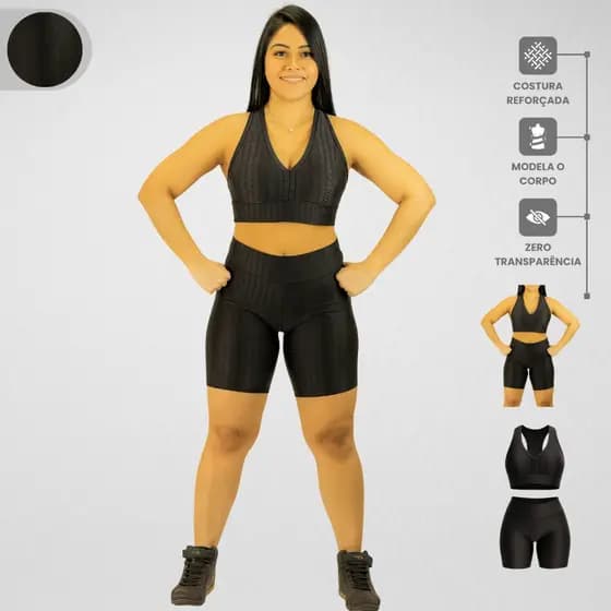 Conjunto Bermuda e Top Poliamida 3D Conforto e Elasticidade Roupa Academia Fitness Feminino