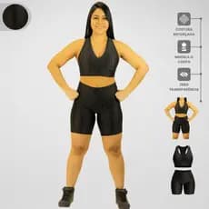 Conjunto Bermuda e Top Poliamida 3D Conforto e Elasticidade Roupa Academia Fitness Feminino