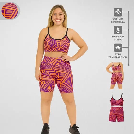 Conjunto Estampado Bermuda e Top de Alcinha Feminino Conforto e Estilo Roupa Academia Fitness