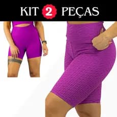 Kit 1 Bermuda e 1 Short Bolha Texturizada Feminino Roupa Treino Academia