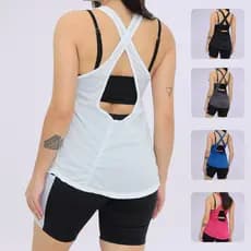 Regata Dry Fit Costas Cruzada Roupa Academia Feminina Fitness Esportiva Treino Corrida