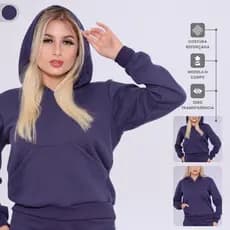 Blusa Canguru de Moletom Flanelada Roupa Feminina Inverno