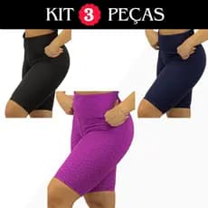Kit 3 Bermudas Feminina Bolha Texturizada Roupa Fitness Academia