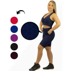Conjunto Bermuda e Top Bolha Texturizada Roupa Academia Fitness Feminino